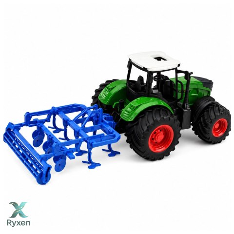 Traktor Rolniczy Farmerski Z Kultywatorem Agregat Uprawowy Zielony 1:24 LEAN TOYS