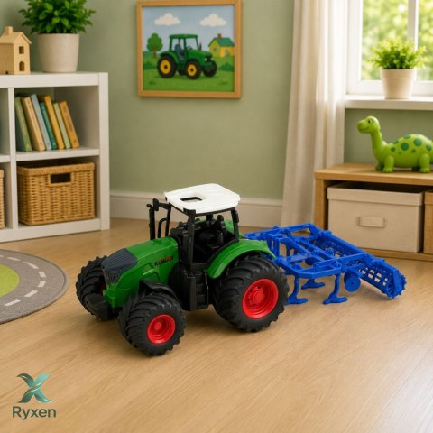Traktor Rolniczy Farmerski Z Kultywatorem Agregat Uprawowy Zielony 1:24 LEAN TOYS