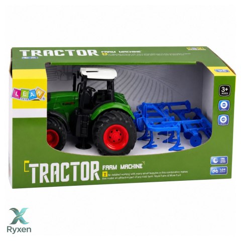 Traktor Rolniczy Farmerski Z Kultywatorem Agregat Uprawowy Zielony 1:24 LEAN TOYS
