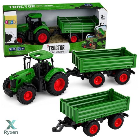 Traktor Rolniczy Farmerski z Przyczepą Wywrotką Gumowe Koła Zielony 1:24 LEAN TOYS