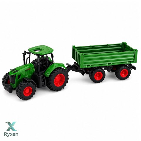 Traktor Rolniczy Farmerski z Przyczepą Wywrotką Gumowe Koła Zielony 1:24 LEAN TOYS