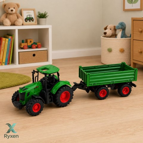 Traktor Rolniczy Farmerski z Przyczepą Wywrotką Gumowe Koła Zielony 1:24 LEAN TOYS