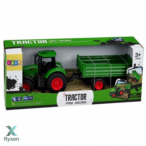 Traktor Rolniczy Farmerski z Przyczepą Wywrotką Gumowe Koła Zielony 1:24 LEAN TOYS