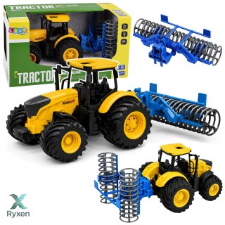 Traktor Rolniczy Farmerski z Wałem Uprawowym Światła Dźwięki Żółty 1:24 LEAN TOYS