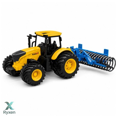 Traktor Rolniczy Farmerski z Wałem Uprawowym Światła Dźwięki Żółty 1:24 LEAN TOYS