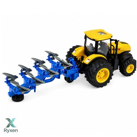 Traktor Rolniczy Z Pługiem Wieloskibowym Światła Dźwięki Żółty 1:24 LEAN TOYS