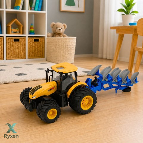 Traktor Rolniczy Z Pługiem Wieloskibowym Światła Dźwięki Żółty 1:24 LEAN TOYS