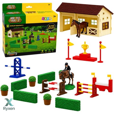 Zestaw Farma Stadnina Koni Tor Przeszkód Stajnia Konie Figurki 26 el. LEAN TOYS