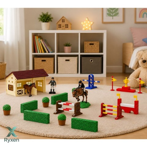 Zestaw Farma Stadnina Koni Tor Przeszkód Stajnia Konie Figurki 26 el. LEAN TOYS