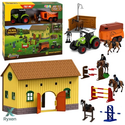 Zestaw Farma Stadnina Traktor Tor Przeszkód Skocznie Konie Figurki 72 el. LEAN TOYS