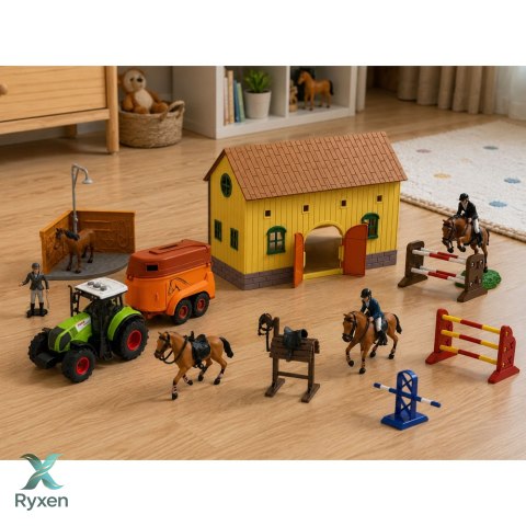 Zestaw Farma Stadnina Traktor Tor Przeszkód Skocznie Konie Figurki 72 el. LEAN TOYS