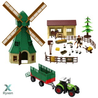 Zestaw Farma Z Traktorem Wiatrak Stajnia Przyczepa Figurki Zwierzęta 45 el. LEAN TOYS
