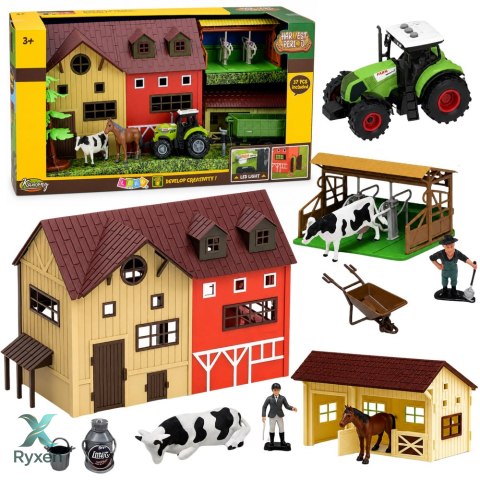 Zestaw Farma Z Traktorem i Stodołą Zwierzęta Figurki Akcesoria 37 el. LEAN TOYS