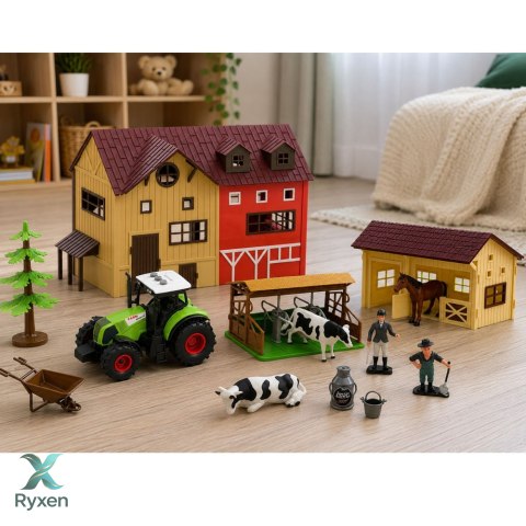 Zestaw Farma Z Traktorem i Stodołą Zwierzęta Figurki Akcesoria 37 el. LEAN TOYS