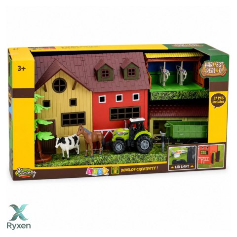 Zestaw Farma Z Traktorem i Stodołą Zwierzęta Figurki Akcesoria 37 el. LEAN TOYS