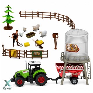 Zestaw Farma z Traktorem Stajnia Silos Figurki Zwierzęta Narzędzia 49 el. LEAN TOYS