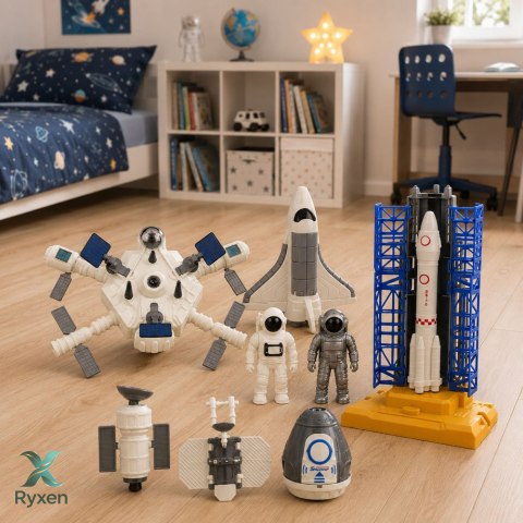 Zestaw Kosmiczny Stacja Rakieta Wahadłowiec Satelity Kosmonauci Światła LEAN TOYS