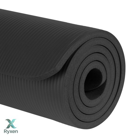 Mata gimnastyczna do ćwiczeń joga, pilates, fitness, 183x61cm, grubość 1.5cm, materiał NBR, czarna, REBEL ACTIVE Rebel