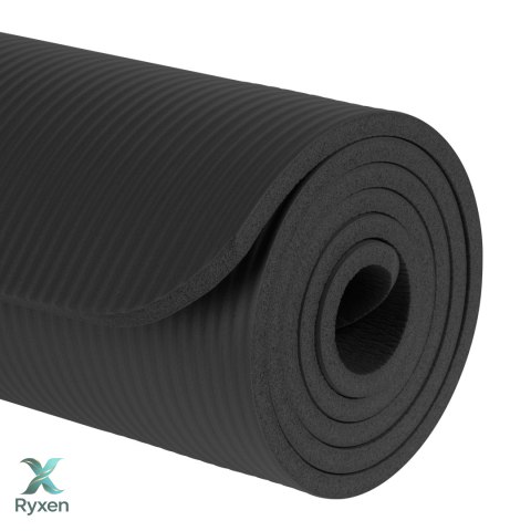 Mata gimnastyczna do ćwiczeń joga, pilates, fitness, 183x61cm, grubość 1cm, materiał NBR, czarna, REBEL ACTIVE Rebel