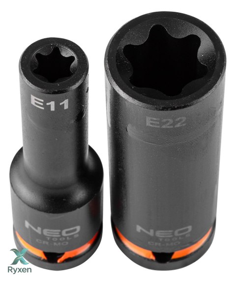 Nasadki udarowe 1/2", E10-E24, zestaw 9 szt., CrMo NEO TOOLS