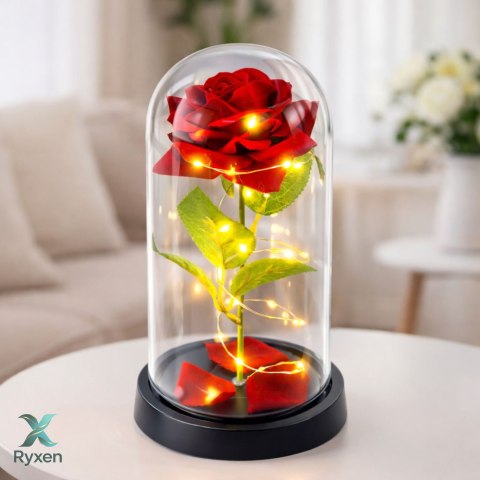 Wieczna Róża W Szklanej Kopule Oświetlenie LED Czerwona 21,5 x 11 cm LEAN