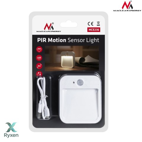 Lampa schodowa LED Maclean, z czujnikiem ruchu, temp. 4000K, 3.7V/500mAh, 4 LED, Zasięg 3-4m, MCE236 Maclean