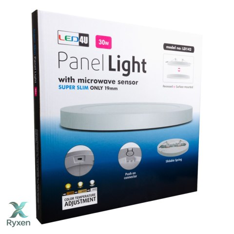 Panel plafon LED 7in1 podtynkowy natynkowy ultra slim 30W 3 kolory (WW, NW, CW) Led4U LD142 mikrofala wbudowany zasilacz Led4U