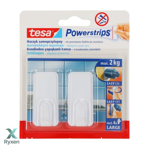 Haczyki samoprzylep.powerstrips 2 szt.prostokąt.duże,białe Tesa