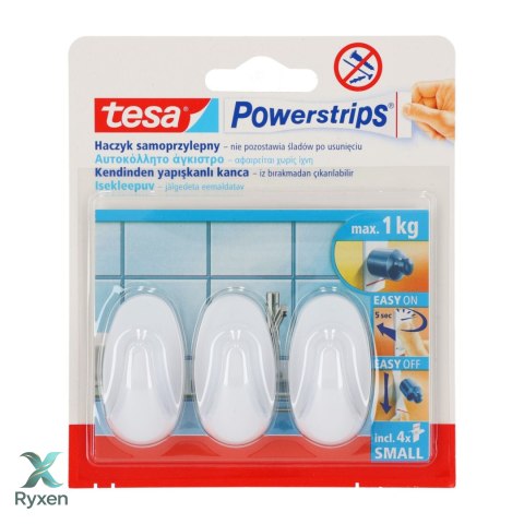 Haczyki samoprzylep.powerstrips 3 szt.owalne małe,białe Tesa