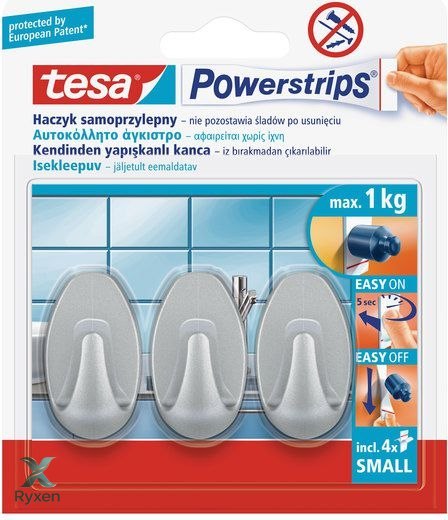 Haczyki samoprzylep.powerstrips 3 szt.owalne małe,białe Tesa