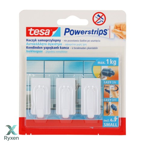 Haczyki samoprzylep.powerstrips 3 szt.prostokąt.małe,białe Tesa