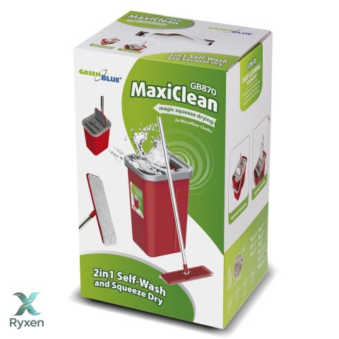 Mop płaski z wiadrem i wyciskaczem GreenBlue, dwa wkłady microfibra HQ, pojemność 5,7L, MaxiClean GB870 GreenBlue