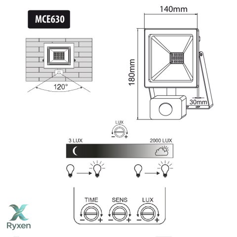 Naświetlacz LED z czujnikiem ruchu Maclean, slim 30W, 2400lm, barwa neutralna biała (4000K), IP44, MCE630 NW PIR Maclean