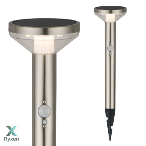 Solarna lampa LED Maclean, z czujnikiem, 3 tryby,wbijana, Li-ion 18650, IP44, 3,7V, 1200 mAh, Chrom matt, MCE465 C/M Maclean