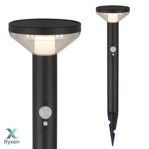 Solarna lampa LED Maclean, z czujnikiem, 3 tryby, wbijana, Li-ion 18650, IP44, 3,7V, 1200 mAh, Czarna, MCE465 B Maclean