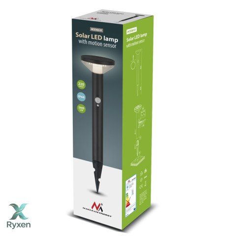 Solarna lampa LED Maclean, z czujnikiem, 3 tryby, wbijana, Li-ion 18650, IP44, 3,7V, 1200 mAh, Czarna, MCE465 B Maclean