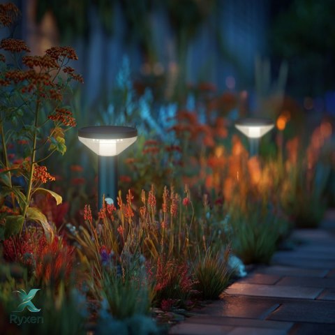 Solarna lampa LED Maclean, z czujnikiem, 3 tryby, wbijana, Li-ion 18650, IP44, 3,7V, 1200 mAh, Czarna, MCE465 B Maclean