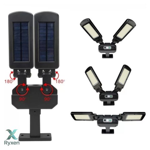 Solarna lampa uliczna LED z czujnikiem ruchu i pilotem Maclean IP54, 5W, 2x450lm, 6500K, Li-ion 2400 mAh, 3 tryby pracy MCE447 Maclean