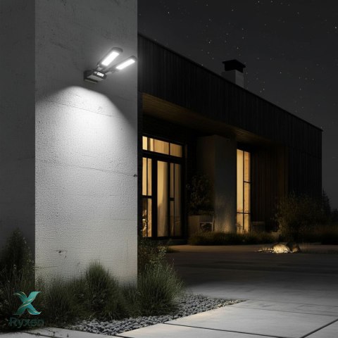 Solarna lampa uliczna LED z czujnikiem ruchu i pilotem Maclean IP54, 5W, 2x450lm, 6500K, Li-ion 2400 mAh, 3 tryby pracy MCE447 Maclean