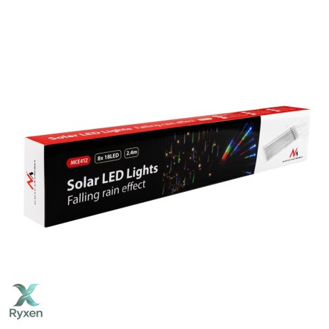 Solarne lampki LED Maclean, 2,4m długościi, 144 diody LED, 8 sopli RGB, tryb opadających sopli, bateria Li 800mAh, MCE412 Maclean