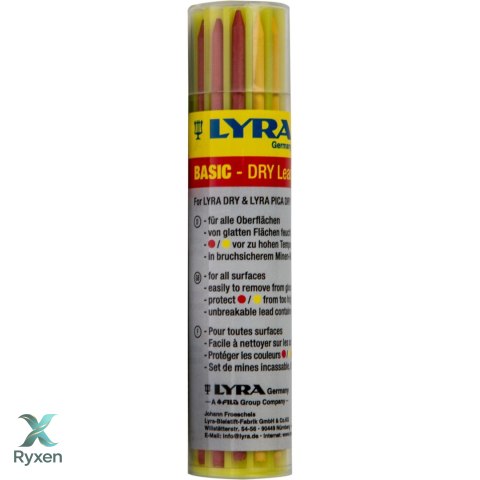 Wkłady wym.2.8mm:grafit*6,żół*3,czerw*3.marker.lyra-drybasic LYRA