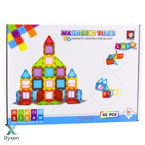 Klocki Magnetyczne 3D Układanka Konstrukcyjna Kolorowe 45 el. LEAN TOYS