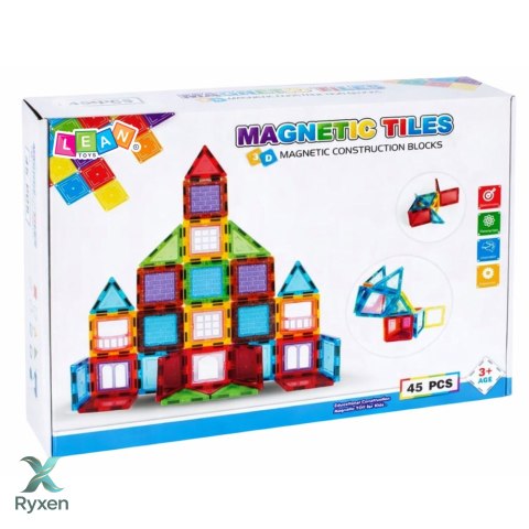 Klocki Magnetyczne 3D Układanka Konstrukcyjna Kolorowe 45 el. LEAN TOYS