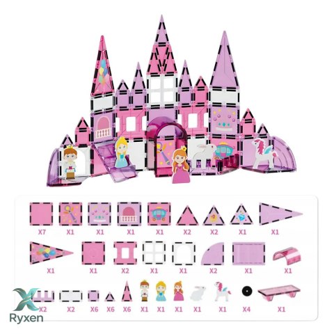 Klocki Magnetyczne Okienka Dla Dziewczynki Różowe 58 el. LEAN TOYS