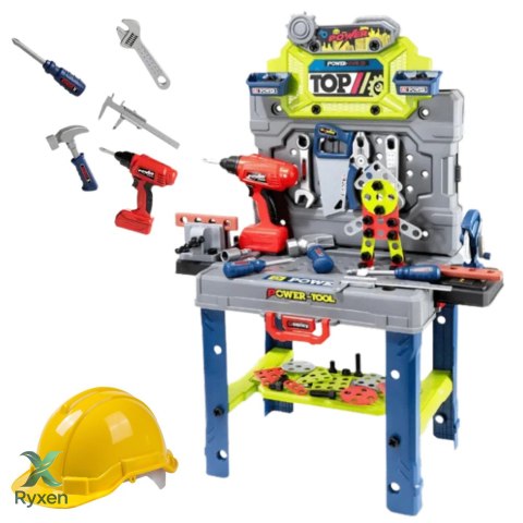 Stolik Majsterkowicza Walizka 2w1 Zestaw Narzędzi Wkrętarka Kask 133 el. LEAN TOYS
