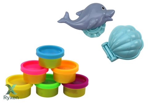 Zestaw Ciastoliny Dinozaur 6 Kolorów Formy Delfinek Muszelka LEAN TOYS