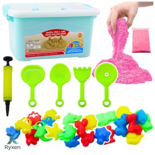 Zestaw Magiczny Piasek Różowy 3kg Foremki Narzędzia Dmuchana Plansza LEAN TOYS