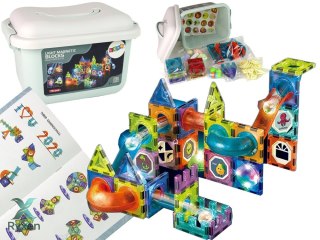 Zjeżdżalnia Dla Kulek Podświetlany Tor Klocki Magnetyczne 75 Elementów LEAN TOYS