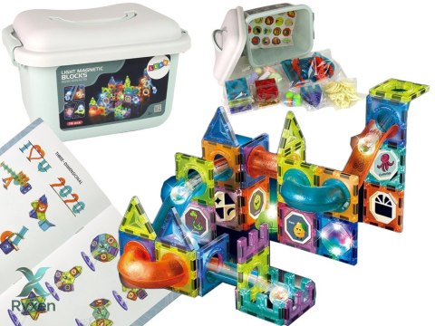 Zjeżdżalnia Dla Kulek Podświetlany Tor Klocki Magnetyczne 75 Elementów LEAN TOYS