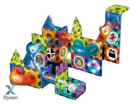 Zjeżdżalnia Dla Kulek Podświetlany Tor Klocki Magnetyczne 75 Elementów LEAN TOYS